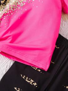 SHEIN Young Girl Leopard Print Top And Shorts Set - Multicolor - View 6