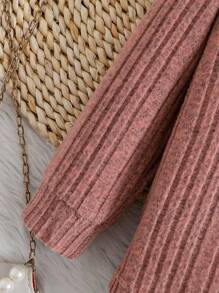 SHEIN Little Girls' Casual Ribbed Drop Shoulder Hooded Color Block Long Sleeve Sweatshirt And Tight Pants Set For Fall/Winter - Pink - View 4