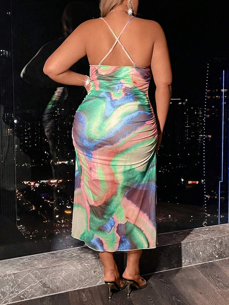 Plus Size Cross Back Sleeveless Cami Dress