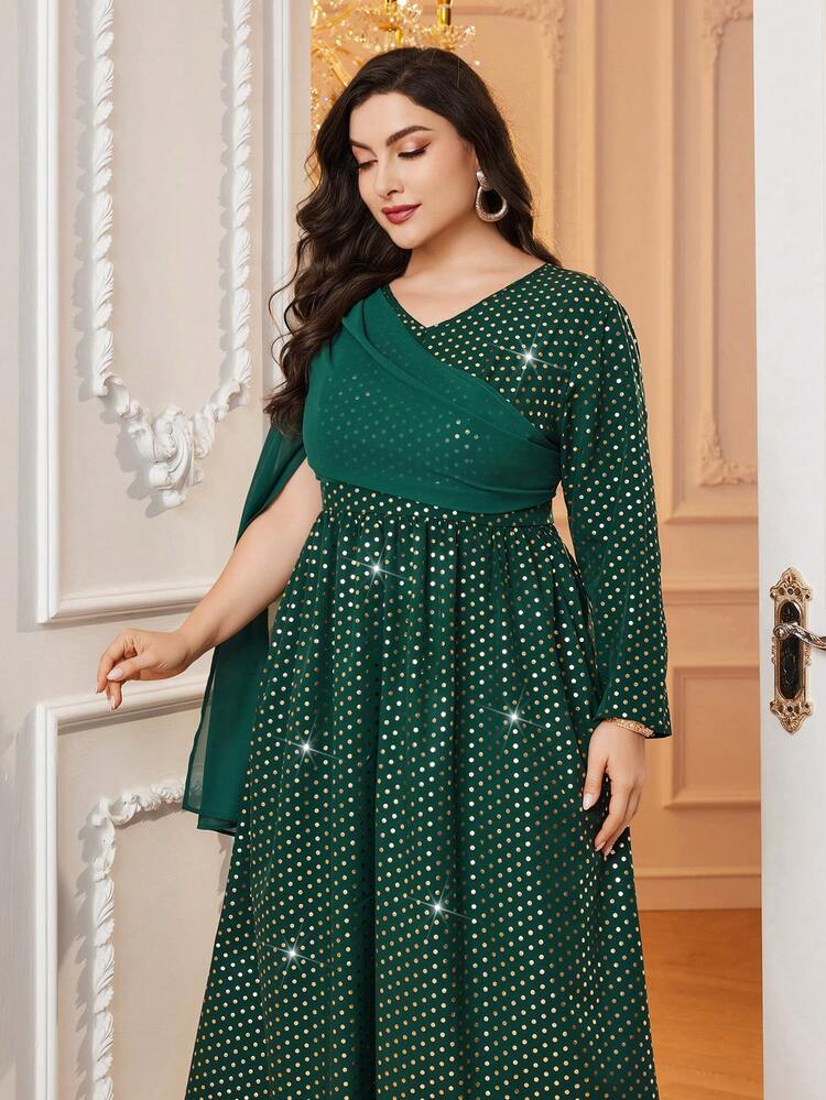 Plus Size Cape Sleeve Sequin Dress Long Evening Dresses