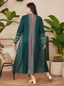 Al Najma Robe à manches longues col V à imprimé géométrique et rayé, grande taille