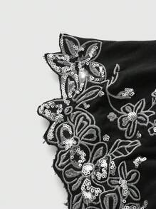 ROMWE Fairycore Vintage Beaded Applique Flower Pattern Halter Top With Round Buckle - Black - View 4