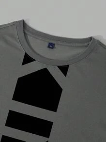 Manfinity Roughcore Men Geometric King Letter Graphic Pattern Short Sleeve T-Shirt, For Going Out, For Husband - Grey - View 6