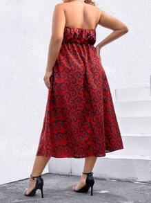 SHEIN Clasi Plus Size Printed Strapless Dress - Red - View 2