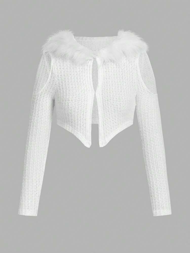 Frilled Edge Hollow Out Cropped Jacket