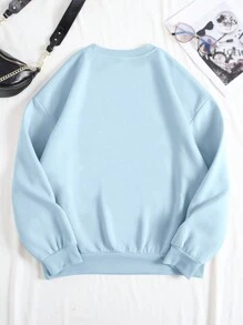 SHEIN EZwear 女士毛絨衛衣,具有字母印花設計 - 藍色 - 查看 2
