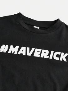 SHEIN Female Teenagers Printed Pattern Gathered T-shirt With Diagonal Pocket Pants Two-piece Set - Black - View 6