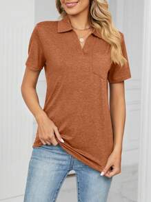 SHEIN Essnce Của phụ nữ Màu thuần Ngắn tay Áo thun - Đồng - Xem 4