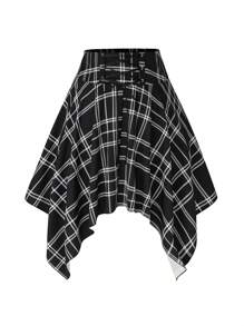 Calvaya Chân váy kẻ caro viền bất đối xứng cỡ lớn cho nữ - màu đen - Xem 1