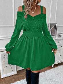 Chiquease Solid Color Off-Shoulder Batwing Sleeve Sweater Dress Fall Cloth For Women - Green - View 5