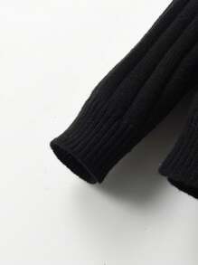 SHEIN Tween男孩對比色圓領肋紋毛衣和jogger長褲套裝 - 黑色 - 查看 3