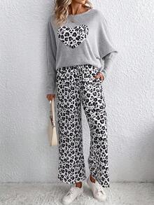 SHEIN LUNE Women's Leopard Print Top And Pants Set - Grey - View 5