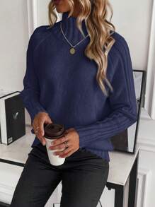 EMERY ROSE 純色高領半袖套頭毛衣 - 寶藍色 - 查看 3