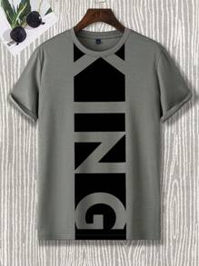 Manfinity Roughcore Men Geometric King Letter Graphic Pattern Short Sleeve T-Shirt, For Going Out, For Husband - Grey - View 3