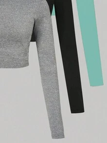 SHEIN Essnce 3 件純色長袖 T 卹 - 薄荷綠 - 查看 3