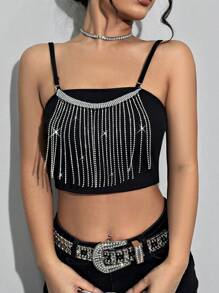 Lunelith SHEIN Lunessa Tank Top With Rhinestone Tassel Detail