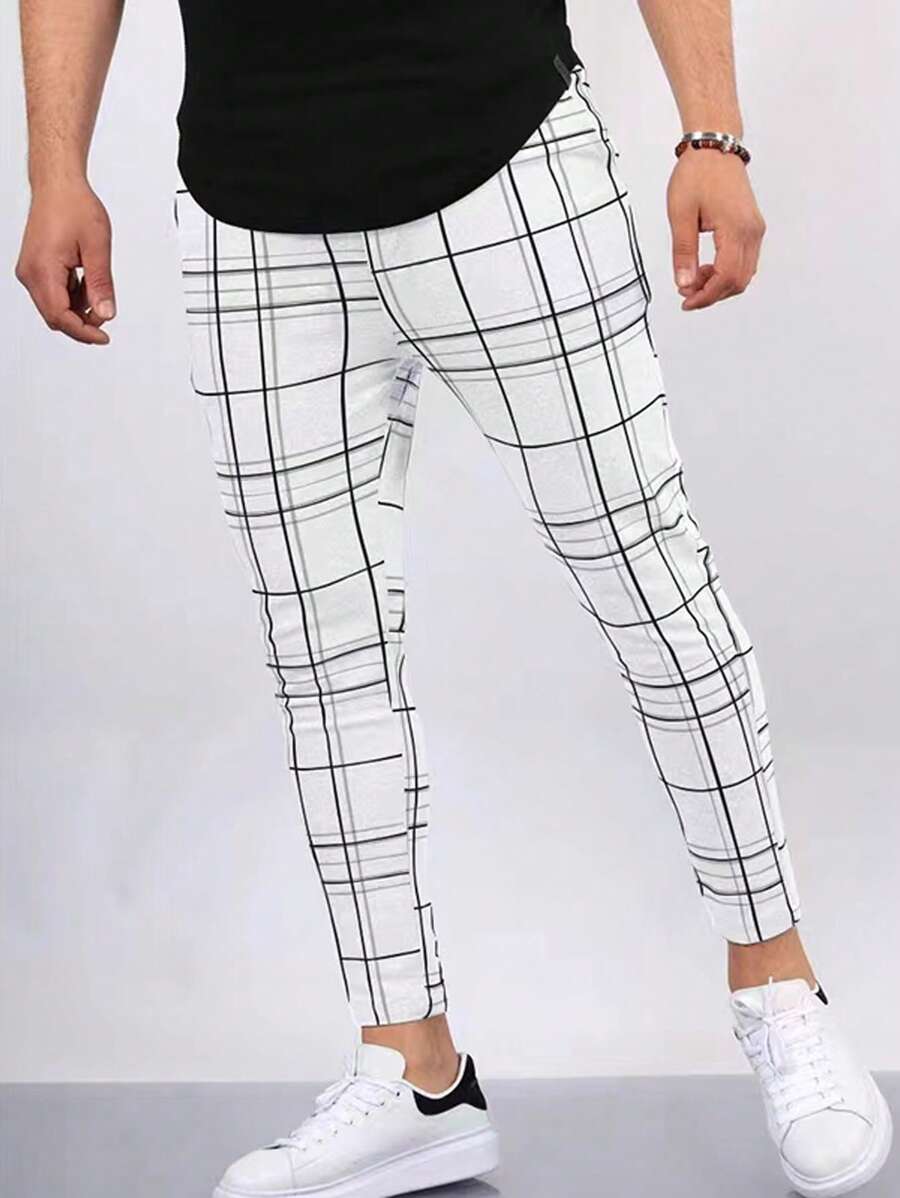 Manfinity Mode Pantalón De Traje A Cuadros De Corte Slim Para Hombre - Blanco - Ver 1
