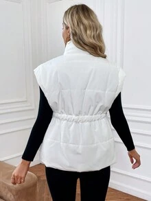 SHEIN Clasi Women's Adjustable Waist Winter Clothes Vest Puffer Jacket - White - View 2