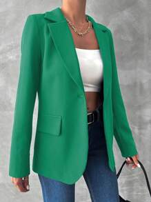 EURMUSE Women's Solid Color Blazer - Green - View 4