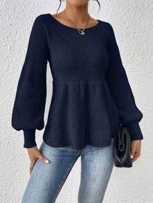 SHEIN Frenchy 純色圓燈籠袖毛衣 - 藏蓝色 - 查看 4