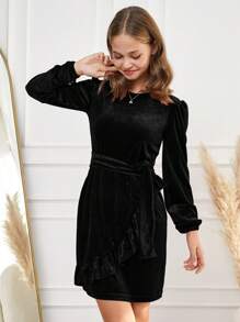 RueChic A-linie-kleid Für Teenager-mädchen Mit Lanterne Ärmeln Und Gürtel