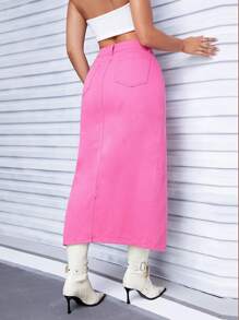 Women'S High Split Denim Skirt