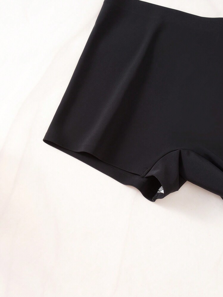 SHEIN 女士黑色针织面料休闲舒适微弹纯色平角短裤 3 条装 - 黑色 - 查看 3