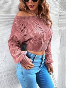 SHEIN Essnce Của phụ nữ Thả vai Quần skinny Áo len - Bụi hồng - Xem 6