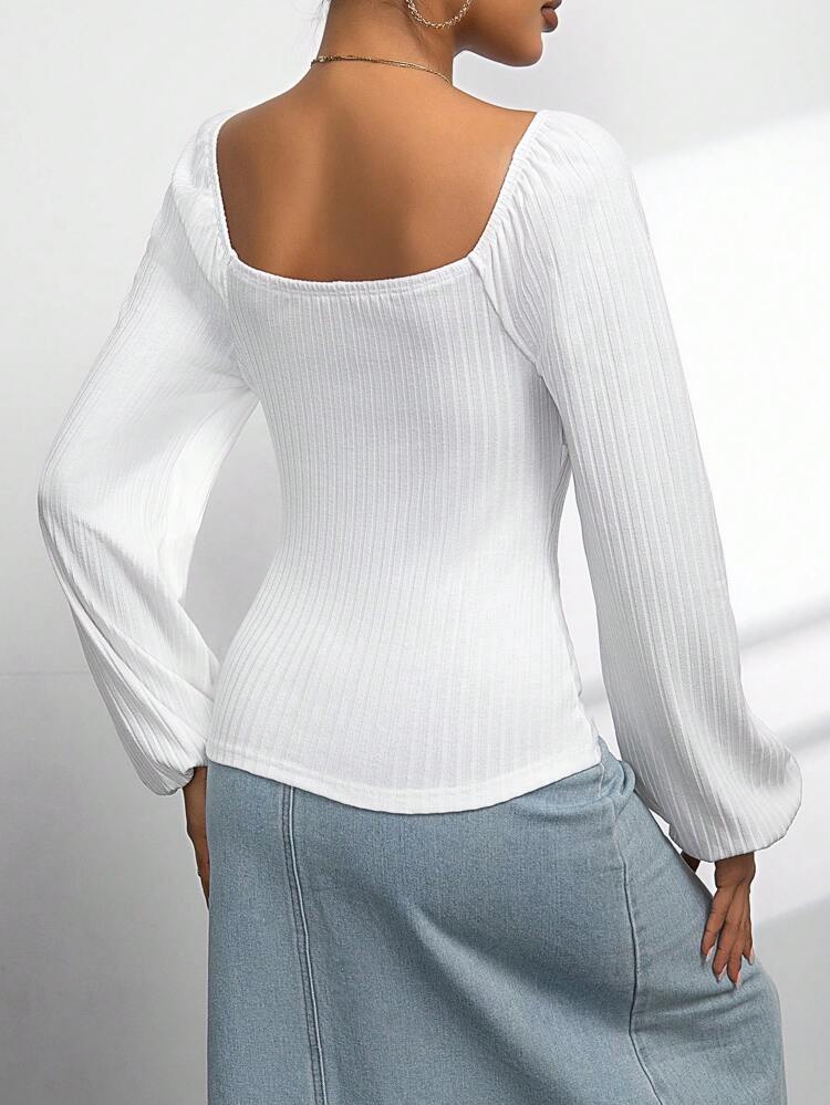 Women's Sweetheart Neck Ribbed Long Sleeve T-Shirt