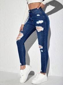 Jeanoix Ripped Slim Fit Denim Jeans - Dark Wash - View 4