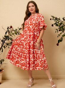 SHEIN LUNE Plus Size Printed Flare Dress