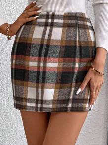 SHEIN LUNE 格子鉛筆裙 - 黑色 - 查看 5