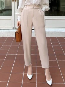 SHEINNeu High-Waisted Slant Pocket Trousers - Khaki - View 1