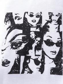 SHEIN Girls' Round Neck Sweatshirt With Portrait Printing