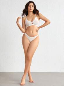 Ocili Leisure 3pcs Cut Out Front Mesh Bra Lingerie - Multicolor - View 9