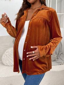SHEIN Maternity Long Sleeve Shirt - Brown - View 5