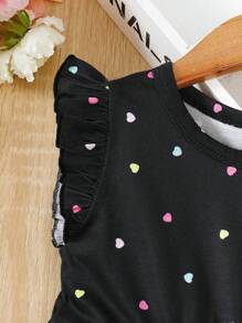 SHEIN Young Girl Heart Print Ruffle Hem Dress For Summer