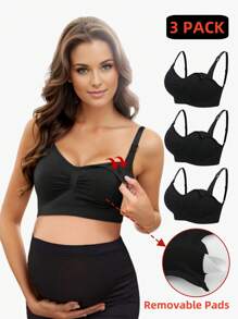 SHEIN Maternity Ruched Nursing Bra - Black - View 1