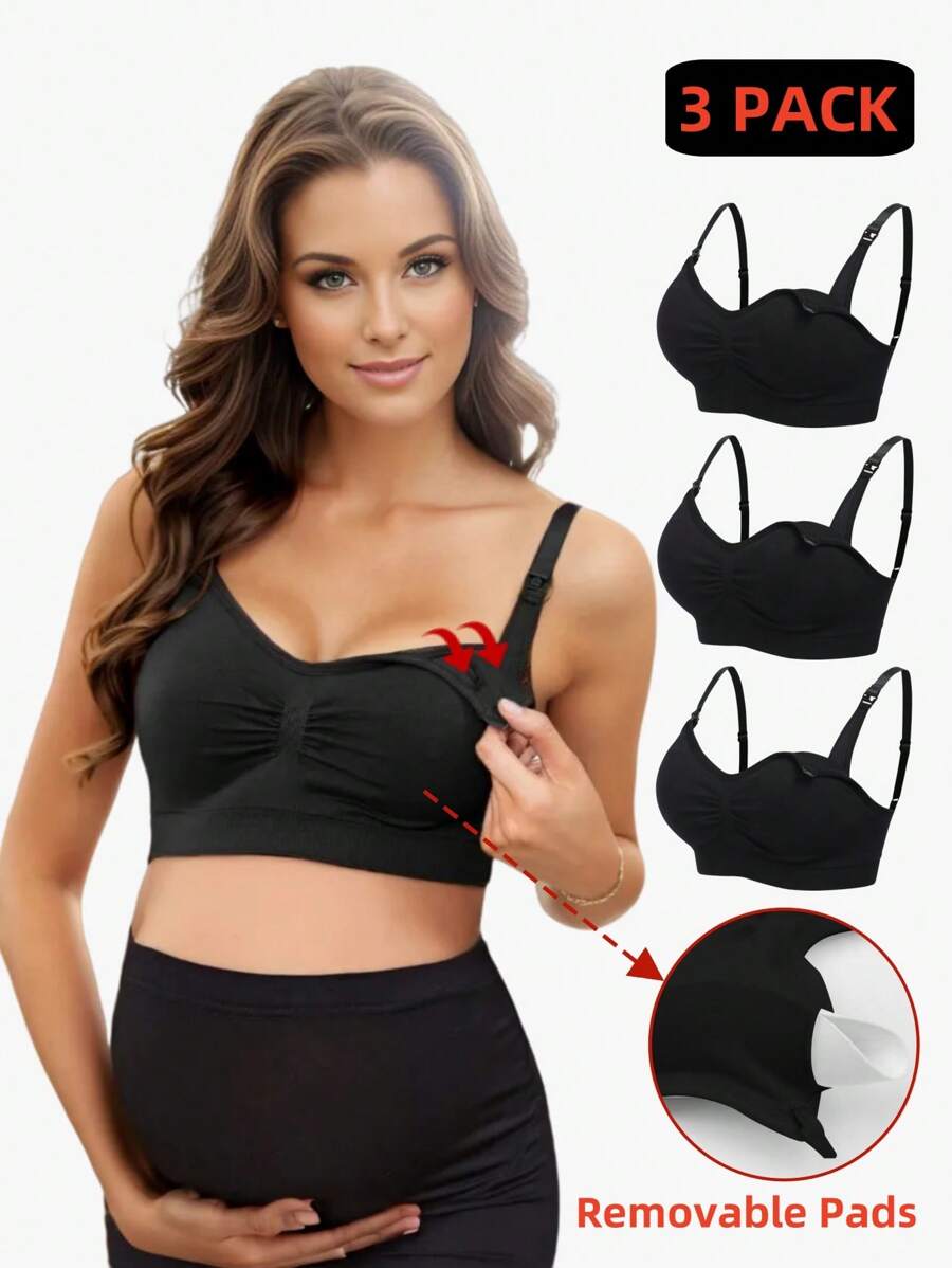 SHEIN Maternity Ruched Nursing Bra - Black - View 1