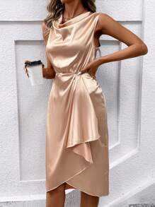 SHEIN Clasi 女士緞面拖尾無袖洋裝 - 彩色 - 查看 5