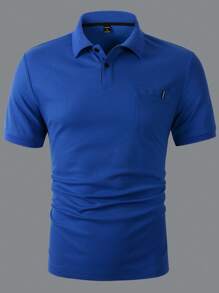 Calvornis 男士簡約素色短袖領子純色工作 Polo 衫，適合丈夫 & 爸爸，正式、儀式 - 藍色 - 查看 3