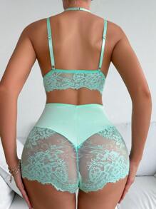 SHEIN 女式蕾絲拼接內衣套裝 - 薄荷綠 - 查看 2