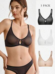 Ocili Leisure 3pcs Cut Out Front Mesh Bra Lingerie - Multicolor - View 13