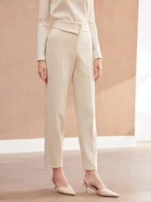 MOTF PREMIUM BUTTON DECOR HIGH WAIST SUIT PANTS,TAILORED PANTS - Apricot - View 8
