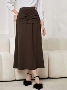 Modelyn Pleated Umbrella Skirt With High Waist Design - Brown - View 5