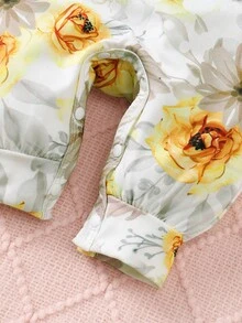 2入組嬰兒女童優雅卡通花卉角色和眼鏡印花圓領長袖連身褲和髮箍 - 彩色 - 查看 5