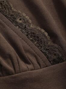 DAZY Lace Spliced Long Sleeve T-Shirt For Women,Fall Clothes