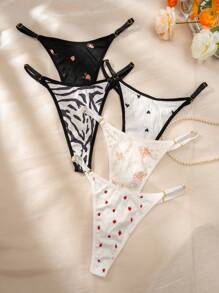 Women's Plus Size Strawberry Print Panties (5pcs/Pack) - Multicolor - View 4