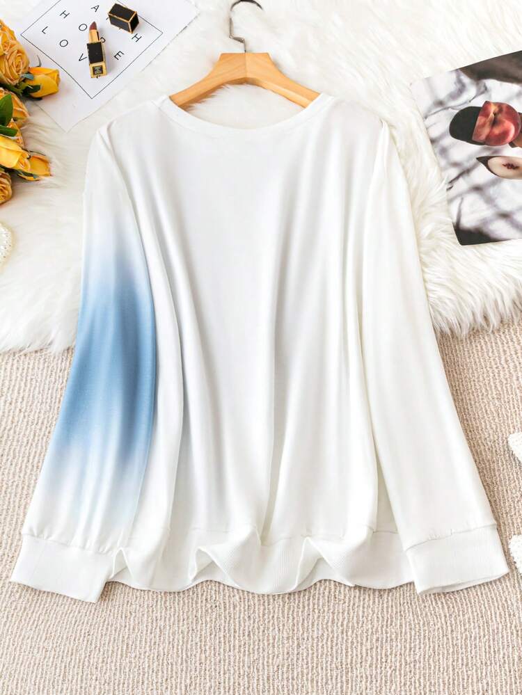 Plus Size Round Neck Tie-Dye Printed Casual Sweatshirt Pullover Fall Sweatshirt