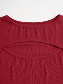 INAWLY Quý cô Màu thuần Đồ đan Ribbed Xu hướng: Cắt giảm Áo thun - Đỏ - Xem 5